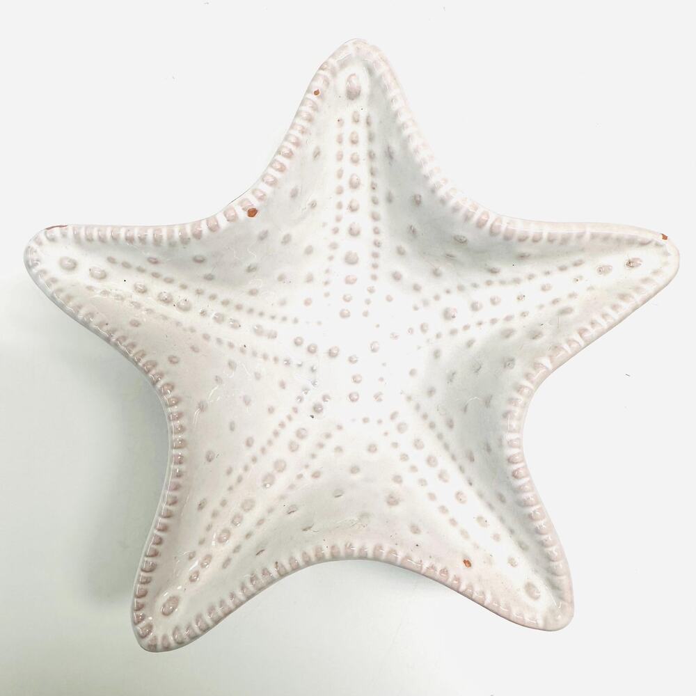 Mud Pie Starfish White Glaze Terracotta Ring Trinket Condiment Dish Textured